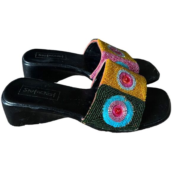 RARE Beaded Italian chunky colorful sandals Size 8.5 iUS / 39 EU GUC - Picture 2 of 16